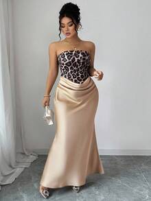 Elenzga 万圣节豹纹无袖紧身连衣裙，优雅迷人的豹纹连衣裙，适合音乐节和派对 - 卡其色 - 查看 5