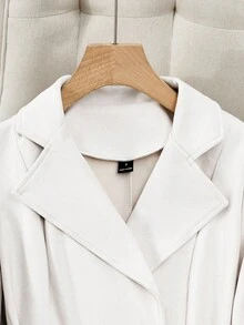 SHEIN PETITE Áo khoác nữ dáng dài vừa phải chất liệu da lộn giả trơn màu thanh lịch - trắng - Xem 3