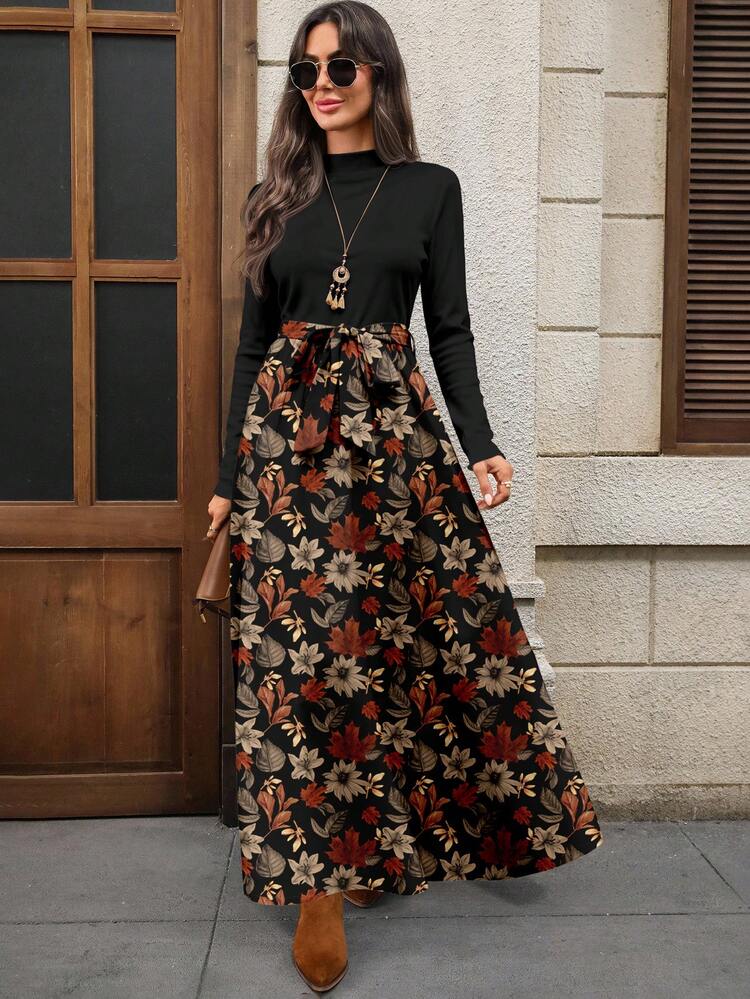 Women's Casual Elegant Long Dress, Autumn/Winter 2 Piece Skirt Sets Woman Autumn Dress Elegant Floral Dress Women Long Floral Skirt
