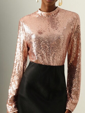 Vesra Women's Fashionable Party Sequin Long Sleeve Top