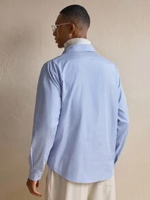 AKNOTIC Men's Light Blue Patched Long Sleeve Shirt, Fall, For Christmas
