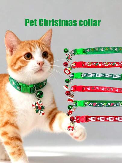 PETSIN 1 Piece Pet Christmas Series Collar; Snowflake Printed Bell Collar; Christmas Series Pendant Collar; Pet Collar; Pet Supplies.