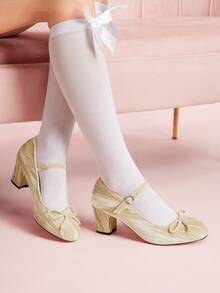 CUCCOO DOLLMOD Giày cao gót đế tròn Mary Jane nhung thời trang mới 2024 - Màu be - Xem 4