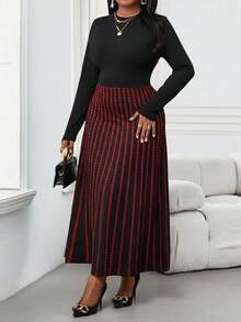 SHEIN Lady 秋冬优雅通勤办公室彩色针织立领喇叭中长袖大码连衣裙冬季女装感恩节女装冬季服装长袖连衣裙冬季冬装 - 彩色 - 查看 4