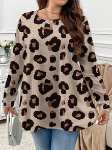 Firerie 休闲简约全宽豹纹圆领大码T恤，秋冬 - 彩色 - 查看 2