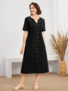 asdMiaspire Vestido casual diario de encaje y parches para mujer, primavera y veranoasd QL4C - Negro - Ver 6