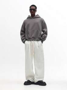 Áo nỉ có mũ cỡ lớn cao cấp SUMWON, kiểu dáng thường ngày, có dây rút, phong cách đường phố, cổ điển, thoải mái, thích hợp mặc nhà, mùa thu đông, dáng suông, trơn. - Xám - Xem 6