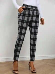 EMERY ROSE 女士时尚格子修身裤，通勤格子裤，方格裤，商务休闲女裤，办公室裤，外出秋冬裤 - 彩色 - 查看 3