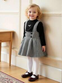 Souflis Souflis 2 件套优雅学院风灰色长袖厚汗衫和格子吊带裙女童装秋冬