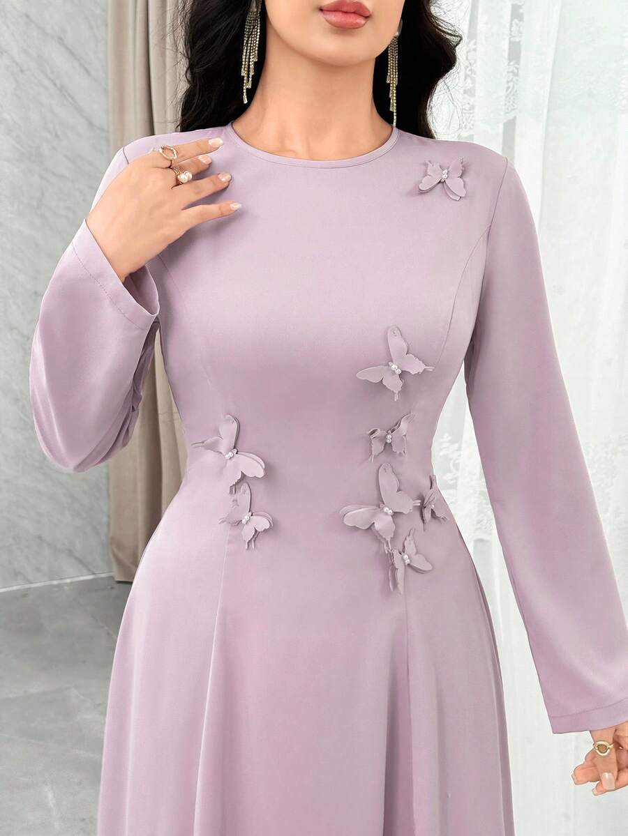 Modelyn Rozkloszowane arabskie sukienki dla kobiet z romantycznymi zdobieniami z motyli 3D i kryształków