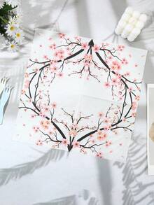 25/50/100 件 13"X13" 一次性派对餐巾，简约粉色樱花花卉图案，适合各种主题派对和日常使用 - 彩色 - 查看 4