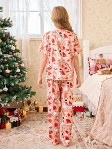 Tween Girl Halloween Funny Ghost & Pumpkin Print Flame Retardant Milk Silk Casual Pajama Set, For Christmas
