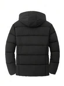 Manfinity Homme Áo khoác nam cỡ lớn có mũ, lót bông, thích hợp cho mùa Thu/Đông. - màu đen - Xem 2