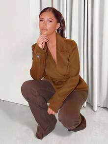 Zolique Women's Solid Color Minimalist Casual Long Sleeve Jacket