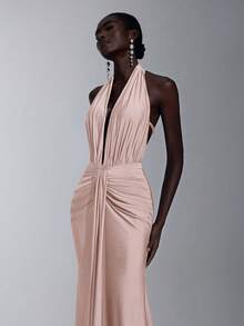 Elitara 优雅、浪漫、性感、简约、蓝色、有弹性、露背、露肩、紧身、3D 花卉、鱼尾下摆、时尚、网红风格、节日、度假、生日派对、婚礼活动、伴娘礼服 - 藕粉色 - 查看 5