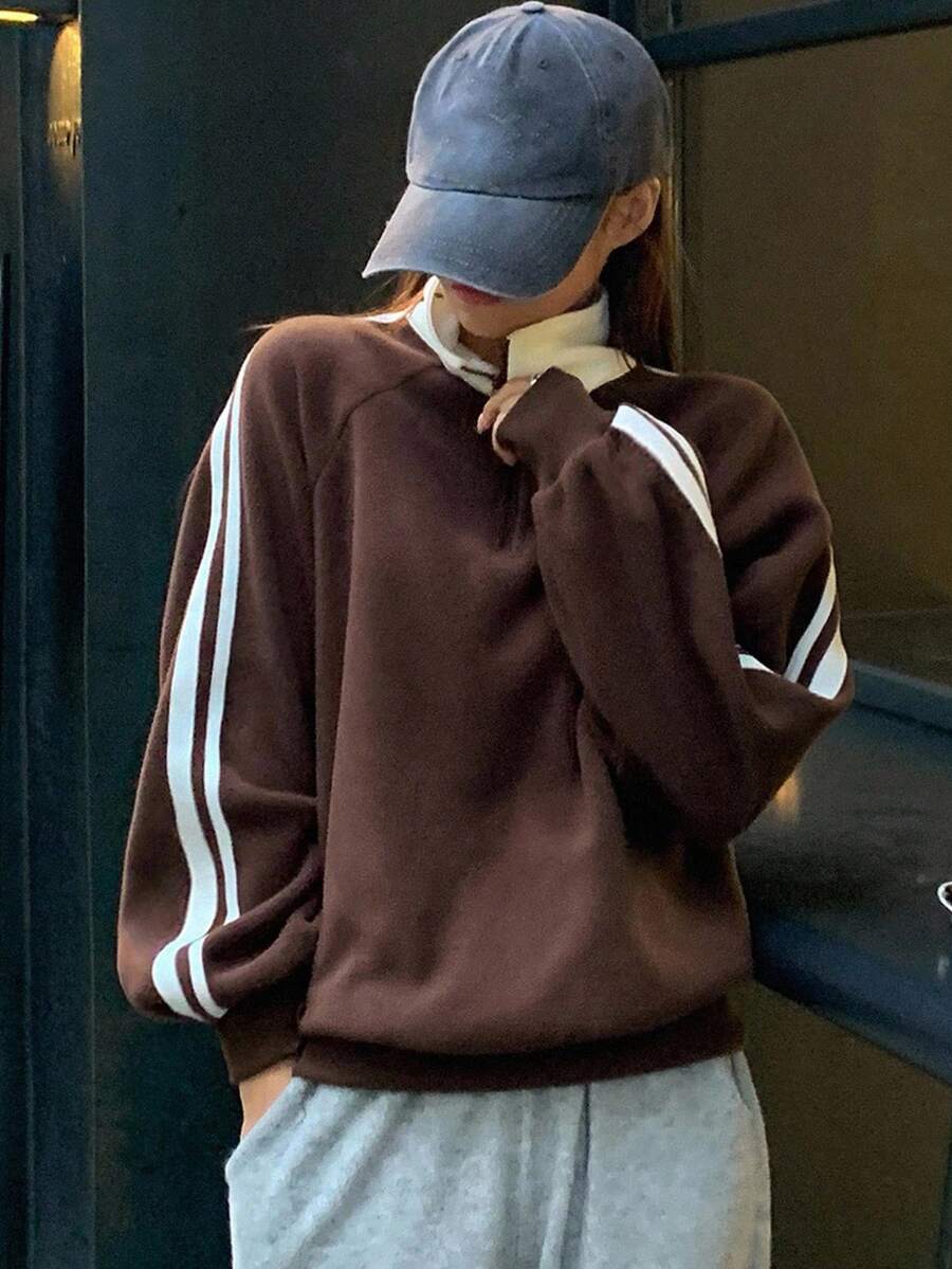 FRIFUL Women's Side Stripe Raglan Sleeve Letter Embroidered Sweatshirt,Long Sleeve Tops,Fall Clothes