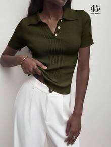 BizChic 2025秋冬新款橄榄绿Polo领半拉链单排扣撞色纽扣女士针织衫,现代优雅时尚通勤商务休闲专业办公场合,复古别致百搭浪漫,适合正式场合、派对、婚礼宾客、主人、乡村音乐节、早餐/午餐、机场、国庆节、新年、圣诞节、万圣节等休闲场合。 - 綠色 - 查看 6