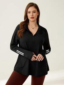 Auralis Sudadera con capucha deportiva de manga larga con agujero para el pulgar, bloques de color y rayas, talla grande, conjunto de chándal, camiseta deportiva para mujer para otoño/invierno - Negro - Ver 6