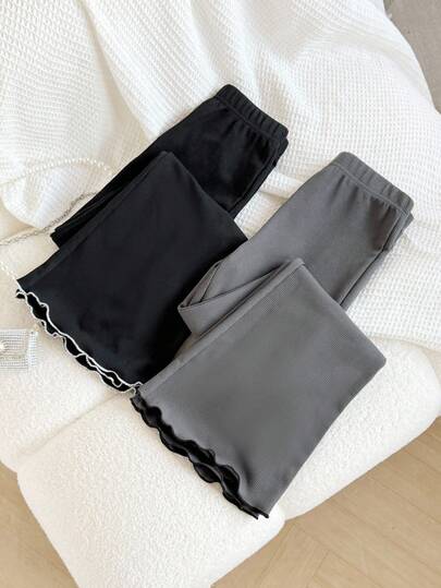 SHEIN Tween Girls' Casual Comfortable 2 Pieces High Waist Flare Leggings Set