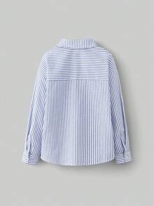 Ontre Tween 女童蓝白条纹刺绣领长袖休闲衬衫 - 藍白色 - 查看 2