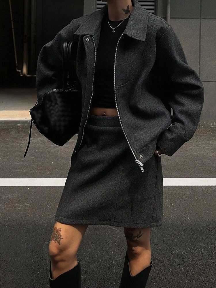 Women's Jacket And Skirt 2 Pieces Set, Spring/Autumn