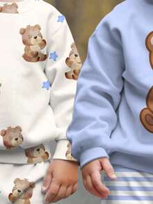 SHEIN 2 件套男婴休闲宽松针织柔软套头衫和裤子套装，适合秋冬季 - 彩色 - 查看 7