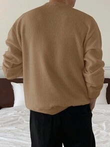 DAZY 男士纯色圆领长袖休闲宽松运动衫，秋季 - 黃色 - 查看 2