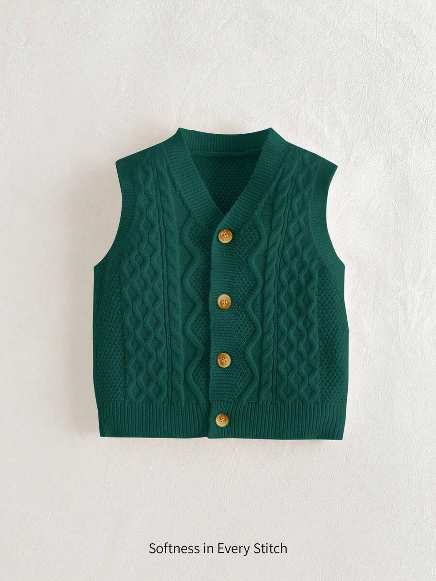 Cozy Pixies Baby Boy Casual Versatile V-Neck Sleeveless Cardigan Autumn Winter Clothes For Girl - Dark Green - View 1
