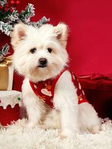 PETSIN 2pcs Pet Christmas Cat Dog Universal Apricot Red Set Christmas Elk Snowflake Cartoon Illustration Fashion Cute Print Elastic Comfortable Dog Christmas Tank Top