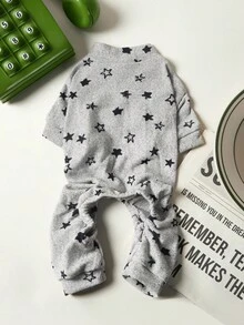 PETSIN 1 件套宠物衣服，舒适猫狗印花五角星灰色家居服连体衣睡衣