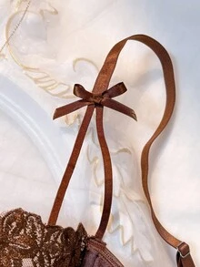 2pcs/Set Romantic Floral Embroidery Sexy Lingerie Set For Women Hollow Out Lingerie Butterfly Lingerie Set Underwire Lingerie Set Brown Lingerie Brown Lace Bra - Coffee Brown - View 5