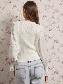 Enchnt Suéteres de mujer casuales, de moda, versátiles y sencillos de manga larga con botones - Blanco - Ver 6