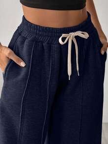 EURMUSE Quần nỉ ống rộng Plus dành cho nữ có dây rút và túi - Màu xanh hải quân - Xem 5
