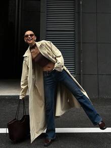 DAZY Casaco Trench Feminino Casual com Gola Virada e Cintura Marcada, Outono