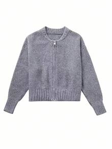 INAWLY 女士休闲纯色短款针织开衫，春秋装，长袖上衣