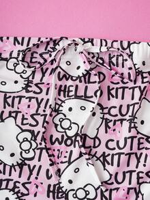 HELLO KITTY AND FRIENDS | SHEIN 大码休闲时尚针织弹力前系带卡通图案紧身粉色抹胸 - 彩色 - 查看 3