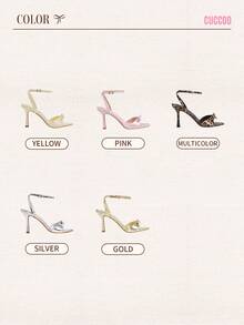 CUCCOO CHICEST Ladies' Pink Satin Round Toe High Heel Sandals With Ankle Strap Spring Shoes Spring Break Easter Prom Heels