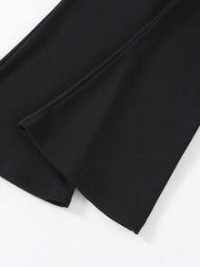 SHEIN 2件套年轻女孩简约时尚粉色蝴蝶结黑色上衣和粉色裤子运动服套装 - 粉色 - 查看 4