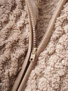 PrepCrw 1pc Young Boys Elegant Urban Versatile Comfortable Thermal Lined Warm Khaki Diamond Pattern Hooded Loose Jacket, Suitable For Casual, Outings, Gatherings, Christmas, Autumn, Winter Young Boys Hooded Zip Up Cover Up Fall Sweaters Young Boys Cardigans For Young Boys Sweaters With Hoodie Toddler Winter Clothes - Khaki - View 8