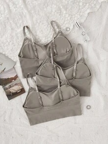 SHEIN 3pcs/Set Teen Girl Simple Solid White Fashion Bras With Pads Fall Winter - Grey - View 2