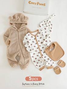 Minimalist Casual Pattern Newborn Gift Set Come Home Baby Outfits Cozy Baby Clothes Baby Clothes Neutral Warm Baby Clothes Cozy Pixies Set Fall Winter