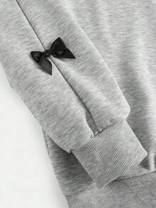 SHEIN Teen Girls 2pcs Set: Loose Fit Crew Neck Long Sleeve Knit Sweatshirt With Bow Decor & Wide Leg Casual Pants, Versatile Loungewear