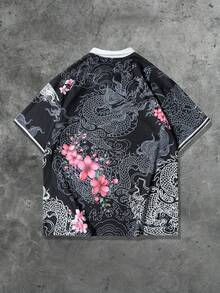 ROMWE MEN Prep 男士街头图案印花 Polo 衫，适合日常穿着，春夏季