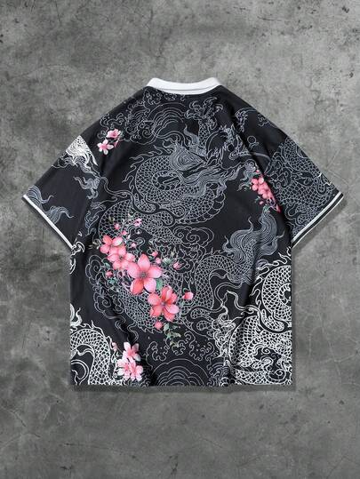 Anime Polo à imprimé graphique de rue pour hommes, convient pour le port quotidien, printemps/été