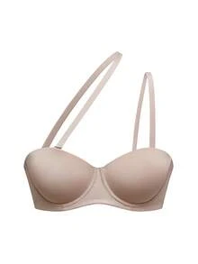 SHAPORA Wireless, Padded, Invisible, Skin-Tone, Asymmetric Shoulder, Minimalist Casual Women's Bra - Apricot - View 1