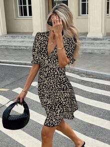 SHEIN Frenchy Women's Casual Summer Leopard Print Mini Dress Brown Cheetah