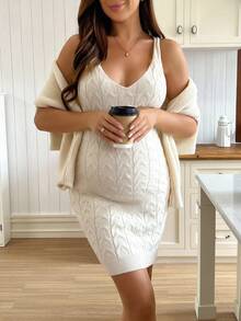 SHEIN 2 piezas Conjunto de suéter y falda de unicolor casual de maternidad - Albaricoque - Ver 4
