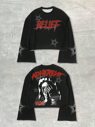 Street Life Camiseta de manga larga con cuello redondo y estampado minimalista para hombre, otoño