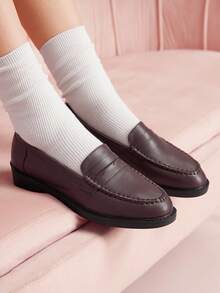 CUCCOO DOLLMOD Women's Brown PU Leather Classic Simple Casual Comfortable Loafers Flats - Coffee Brown - View 3