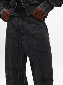 SUMWON Washed Heavyweight Loose Fit Joggers With Applique Effect Winter Casual Streetwear Cotton Wide Leg Cargo Pants With Chunky Platform Boots - Black - View 6